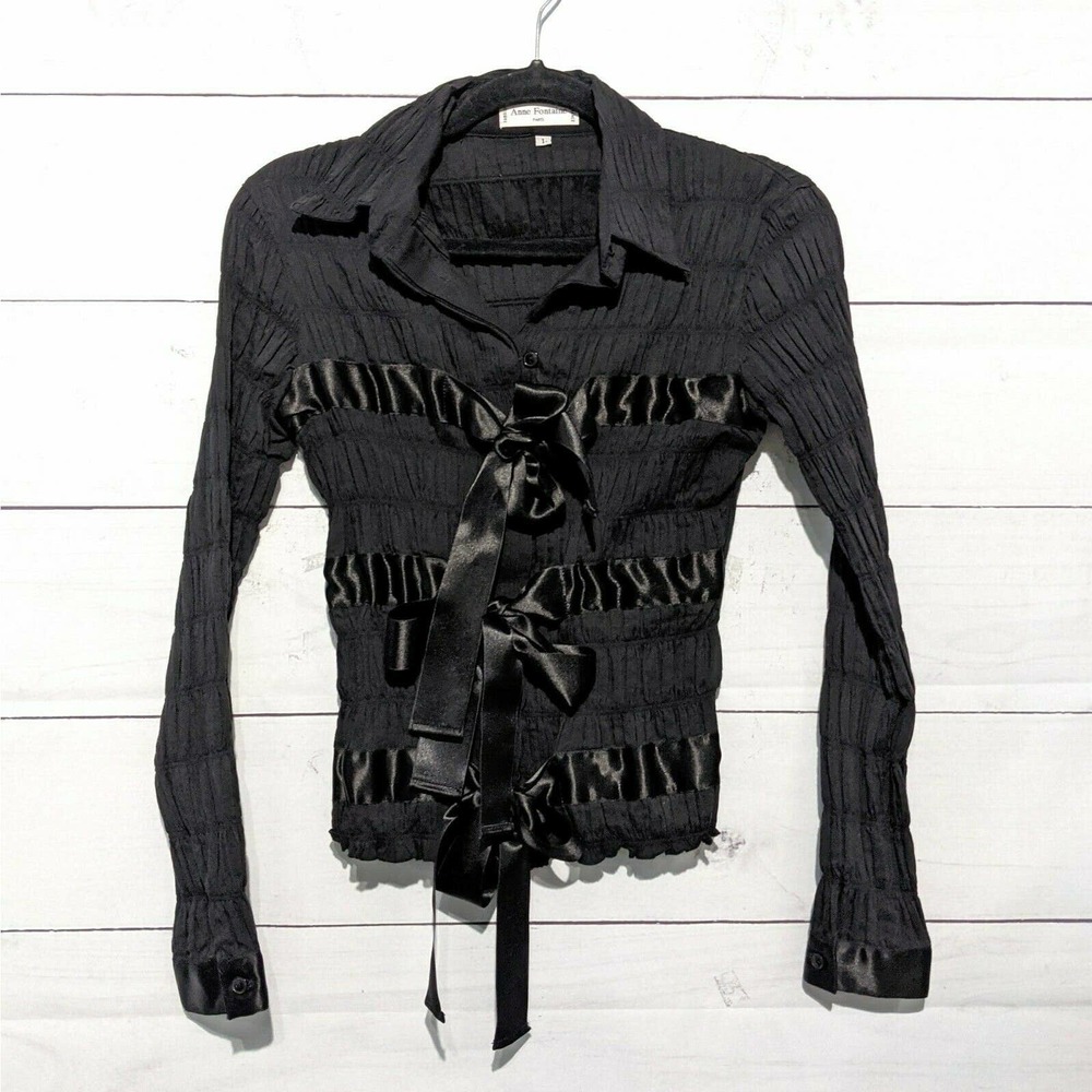 Anne Fontaine Black Blouse with Satin Accents